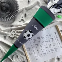 Schultüte aus Stoff mit Fussball, passend zum Schulranzen, mit Namen, 70 cm, inclusive Papprohling