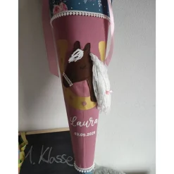 Schultüte aus Stoff Pferd und Rosen 70cm