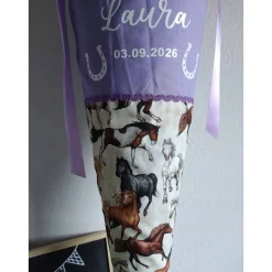 Schultüte aus Stoff Pferde flieder/creme 70cm
