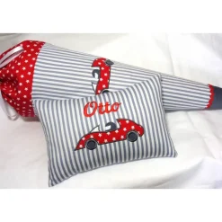 Schultüte aus Stoff Zuckertüte personalisierte Schultüte Auto für Jungen mit Rennwagen Rennauto