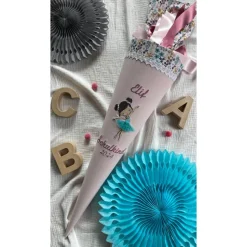 Schultüte Ballerina für Mädchen mit 3D Elementen, Pastell, mit Namen und Datum, 70 cm