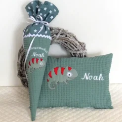 Schultüte Chamäleon Geschwistertüte personalisierbar Kindergartentüte Chameleon in grün Kitatüte bestickt