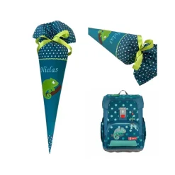 Schultüte Chamäleon, Zuckertüte mit Namen bestickt für Step by Step Schulranzen in petrol