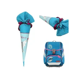 Schultüte Delfin, große Zuckertüte aus Stoff mit Namen bestickt für Mädchen & Jungen