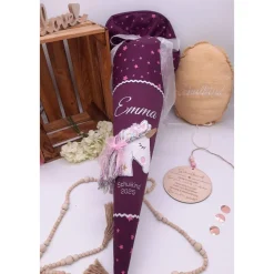 Schultüte Einhorn passend zum Step by Step Unicorn Nuala, Stoff mit Sternen,  3D Haare, personalisierte Schultüte