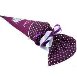 Schultüte "Einhorn" personalisierbar in lila, Mädchen Zuckertüte mit Namen bestickt, große Stoff-Schultüte für 70 cm