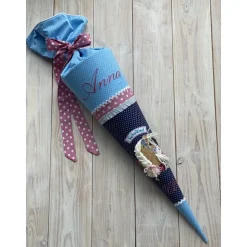 Schultüte Einschulung 2022 Boho-Pferd Blau Mauve