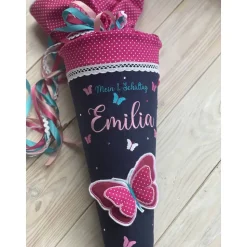 Schultüte Einschulung 2022 3D-Schmetterling Dunkelblau Pink
