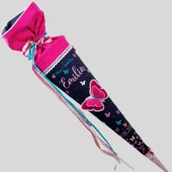 Schultüte Einschulung 2022 3D-Schmetterling Dunkelblau Pink