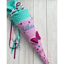 Schultüte Einschulung 2022 3D-Schmetterling Mint Rosa