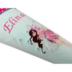 Schultüte Fee, Schultüte Stoff, lila Stoff-Schultüte, Schultüte Mädchen, Zuckertüte bestickt
