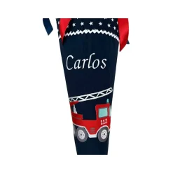 Schultüte "Feuerwehr", personalisierte Zuckertüte, mit Namen bestickt, dunkelblau, Jungen Schultüte aus Stoff, für 70 cm