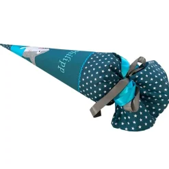 Schultüte Hai in petrol, Schultüte Stoff mit Namen, Stoff-Schultüte, Schultüte Junge,