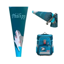 Schultüte Hai in petrol, Schultüte Stoff mit Namen, Stoff-Schultüte, Schultüte Junge,