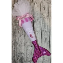 Schultüte Meerjungfrau aus Stoff / 70cm für Mädchen I Mittelteil lila I mit Schwanzflosse pink