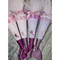 Schultüte Meerjungfrau aus Stoff / 70cm für Mädchen I Mittelteil lila I mit Schwanzflosse pink