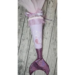 Schultüte Meerjungfrau aus Stoff / 70cm für Mädchen I Mittelteil lila I mit Schwanzflosse rosa