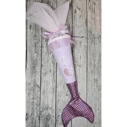 Schultüte Meerjungfrau aus Stoff / 70cm für Mädchen I Mittelteil lila I mit Schwanzflosse rosa