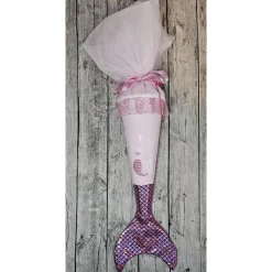 Schultüte Meerjungfrau aus Stoff / 70cm für Mädchen I Mittelteil rosa I mit Schwanzflosse rosa