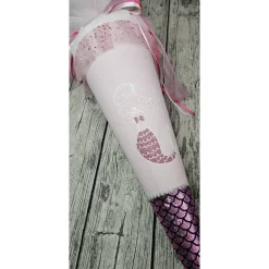 Schultüte Meerjungfrau aus Stoff / 70cm für Mädchen I Mittelteil rosa I mit Spitze rosa