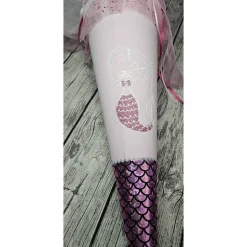 Schultüte Meerjungfrau aus Stoff / 70cm für Mädchen I Mittelteil rosa I mit Spitze rosa