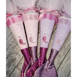 Schultüte Meerjungfrau aus Stoff / 70cm für Mädchen I Mittelteil rosa I mit Spitze rosa