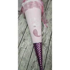 Schultüte Meerjungfrau aus Stoff / 70cm für Mädchen I Mittelteil rosa I mit Spitze rosa