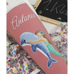 Schultüte Meerjungfrau mit Delfin handgefertigt, Schultüte aus Stoff