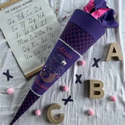 Schultüte Meerjungfrau passend zum ergobag Schulranzen Perlentauchbär mit Namen & Papprohling 70 oder 85 cm