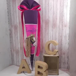 Schultüte mit Name | Pferdekopf | lila/pink| Einschulung | Zuckertüte
