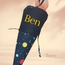 Schultüte mit Namen / Vorschultüte mit Namen, Geschwister Schultüte - Weltraum schwarz