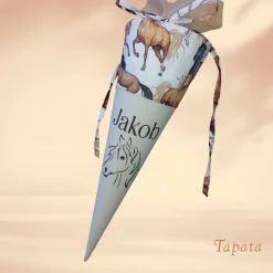 Schultüte mit Namen / Vorschultüte mit Namen, Geschwister Schultüte - Pferde braun