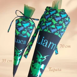 Schultüte mit Namen / Vorschultüte mit Namen, Geschwister Schultüte - Gestapelte Dinos personalisierbar