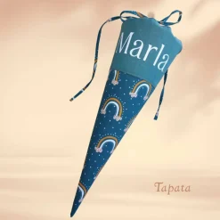 Schultüte mit Namen / Vorschultüte mit Namen, Geschwister Schultüte - Regenbogen weiß