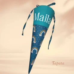 Schultüte mit Namen / Vorschultüte mit Namen, Geschwister Schultüte - Regenbogen weiß