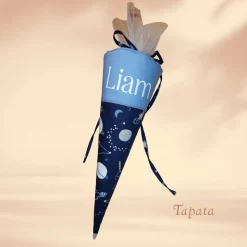 Schultüte mit Namen / Vorschultüte mit Namen, Geschwister Schultüte - Weltraum blau