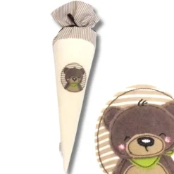 Schultüte mit Namen Bär – Geschwistertüte & Zuckertüte aus Cord & Streifenbaumwollstoff