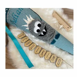 Schultüte Monster in petrol, Schultüte Stoff mit Namen, Stoff-Schultüte, Schultüte Jungen,