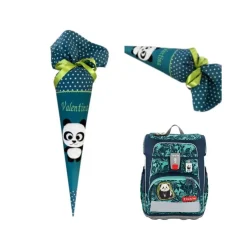 Schultüte Panda, Zuckertüte in petrol mit Namen bestickt für Step by Step Schulranzen