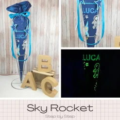 Schultüte passend zum Ranzen Sky Rocket von Step by Step | Leuchtet im Dunkeln | Zuckertüte 70 cm bestickt | Einschulung
