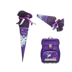 Schultüte Pegasus in lila,  Zuckertüte mit Namen bestickt, Mädchen Schultüte aus Stoff