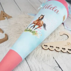 Schultüte Pferd Hellblau Koralle mit Glitzer Tüll 70cm 85cm   *personalisierbar Step by Step Butterfly Nigh