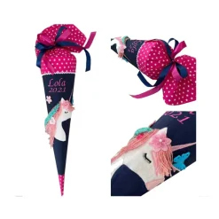 Schultüte Regenbogen Einhorn, Mädchen Schultüte aus Stoff, Stoff-Schultüte, Zuckertüte