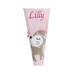 Schultüte Reh in rosa/pink, Schultüte Stoff, Stoff-Schultüte für Mädchen