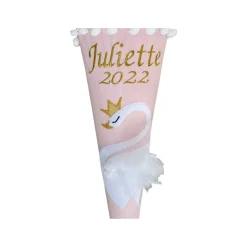 Schultüte Schwan, Schultüte Stoff,  rosa Stoff-Schultüte, Schultüte Mädchen mit goldenem Namen