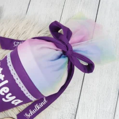 Schultüte Stoff + Tüll Alicorn Pegasus Lila Bunt Glitzer  70cm 85cm   *personalisierbar und mit Kisseninlet