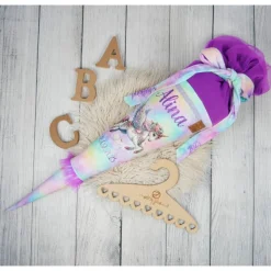 Schultüte Stoff + Tüll Alicorn Pegasus Bunt Lila Tüll  70cm 85cm   *personalisierbar und mit Kisseninlet