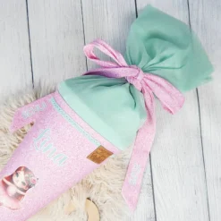 Schultüte Stoff + Tüll Ballerina Glitzer Rosa Mint 70cm 85cm   *personalisierbar und mit Kisseninlet