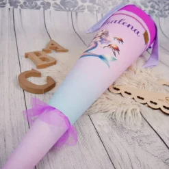 Schultüte Stoff + Tüll Meerjungfrau und Schildkröten Flieder PinkTüll  70cm 85cm   *personalisierbar und mit Kisseninlet