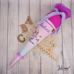 Schultüte Stoff + Tüll Meerjungfrau und Schildkröten Flieder PinkTüll  70cm 85cm   *personalisierbar und mit Kisseninlet